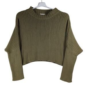 Honest Cotton Olive Ribbed Crop Sweater 100% Cotton Handmade Thailand